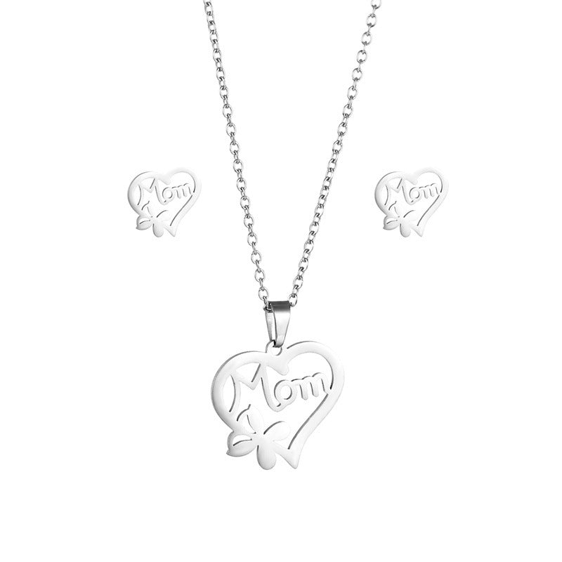 Wholesale Mother's Day Gift Love MOM Pendant Necklace Earrings Set